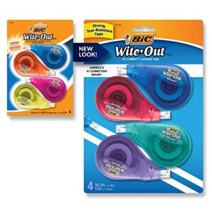 BIC Wite-Out EZ Correct Correction Tape, White, Fast, Clean & Easy To Use, Tear-Resistant Tape, 4-Count Pack (WOTAPP418-WHI)