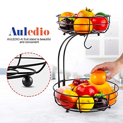 The Storepaperoomates Retail Market Auledio 2-Tier Countertop Fruit Vegetables Basket Bowl Storage With Banana Hanger, Black - Fast Affordable Shopping