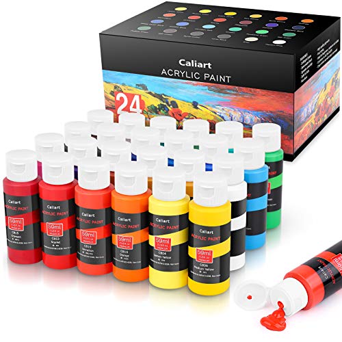 The Storepaperoomates Retail Market Caliart Acrylic Paint Set With 12 Brushes, 24 Colors (59ml, 2oz) Art Craft Paints for Artists Kids Students Beginners & Painters, Canvas Halloween Pumpkin Ceramic Wood Rock Painting Art Supplies Kit - Fast Affordable Shopping