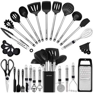 Kitchen Utensil Set-Silicone Cooking Utensils-33 Kitchen Gadgets & Spoons for Nonstick Cookware-Silicone and Stainless Steel Spatula Set-Best Kitchen Tools, Useful Pots and Pans Accessories