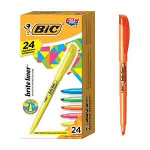 BIC Brite Liner Highlighters Markers, Chisel Tip Super Bright Fluorescent Highlighters Assorted Colors, Won’t Dry Out, 24-Count Pack (BL241-AST)