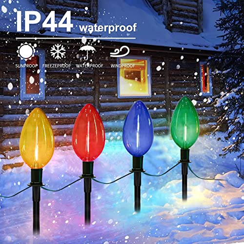 The Storepaperoomates Retail Market C9 Outdoor Christmas Pathway Lights, Set of 4 Outdoor Lawn Christmas Lights with C9 Clear Multicolored Jumbo LED Bulbs, 7Ft Connectable Marker Stake Lights for Holiday Outside Yard Garden Decor - Fast Affordable Shopping