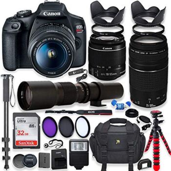 The Storepaperoomates Retail Market Canon EOS Rebel T7 DSLR Camera with 18-55mm is II Lens Bundle + Canon EF 75-300mm f/4-5.6 III Lens and 500mm Preset Lens + 32GB Memory + Filters + Monopod + Professional Bundle - Fast Affordable Shopping