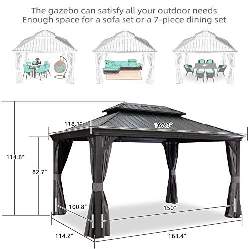 The Storepaperoomates Retail Market PURPLE LEAF 10′ X 14′ Permanent Hardtop Gazebo Aluminum Gazebo with Galvanized Steel Double Roof for Patio Lawn and Garden, Curtains and Netting Included, Grey - Fast Affordable Shopping