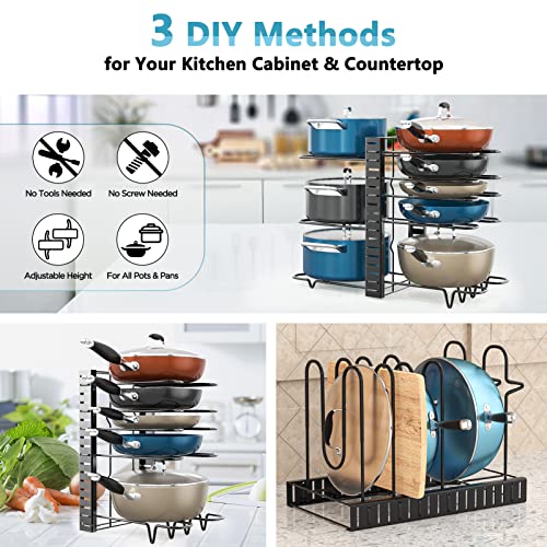 The Storepaperoomates Retail Market Pots and Pans Organizer for Cabinet, ORDORA 8 Tier Pot Rack with 3 DIY Methods, Adjustable Pan Organizer Rack for Cabinet, Pot Organizer for Kitchen Organization & Storage, Pot Lid Organizer - Fast Affordable Shopping
