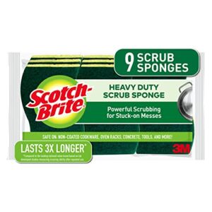 Scotch-Brite Heavy Duty Scrub Sponges, Sponges for Cleaning Kitchen and Household, Heavy Duty Sponges Safe for Non-Coated Cookware, 9 Scrubbing Sponges