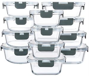 24-Piece Glass Food Storage Containers with Upgraded Snap Locking Lids,Glass Meal Prep Containers Set – Airtight Lunch Containers, Microwave, Oven, Freezer and Dishwasher