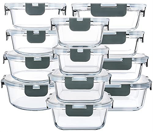 The Storepaperoomates Retail Market 24-Piece Glass Food Storage Containers with Upgraded Snap Locking Lids,Glass Meal Prep Containers Set – Airtight Lunch Containers, Microwave, Oven, Freezer and Dishwasher - Fast Affordable Shopping