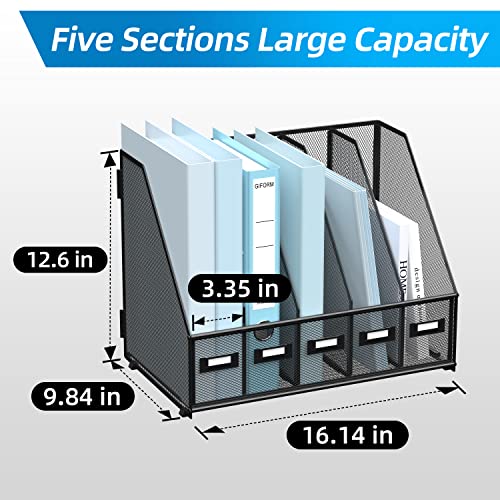 The Storepaperoomates Retail Market SUPEASY Desk Organizers Metal Desk Magazine File Holder with 5 Vertical Compartments Rack File Organizer for Office Desktop, Home Workspace, Black - Fast Affordable Shopping