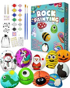 Rock Painting Kit for kids – Art Kit for Painting Rock – Arts and Crafts for Girls & Boys – Supplies for Craft Kits – Hide and Seek Actitivies, Creative Gift for Ages 6-12, Birthday Gift for kids