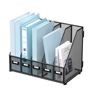 SUPEASY Desk Organizers Metal Desk Magazine File Holder with 5 Vertical Compartments Rack File Organizer for Office Desktop, Home Workspace, Black