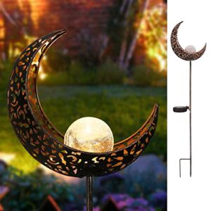 Homeimpro Garden Solar Lights Pathway Outdoor Moon Crackle Glass Globe Stake Metal Lights,Waterproof Warm White LED for Lawn,Patio or Courtyard (Bronze)