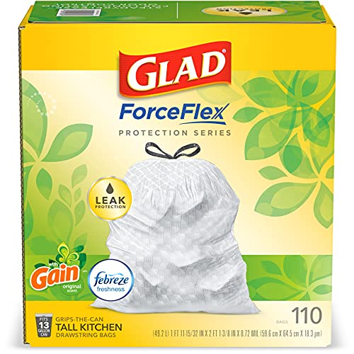 The Storepaperoomates Retail Market Glad ForceFlex Protection Series Tall Trash Bags, 13 Gal, Gain Original with Febreze, 110 Ct (Package May Vary) - Fast Affordable Shopping