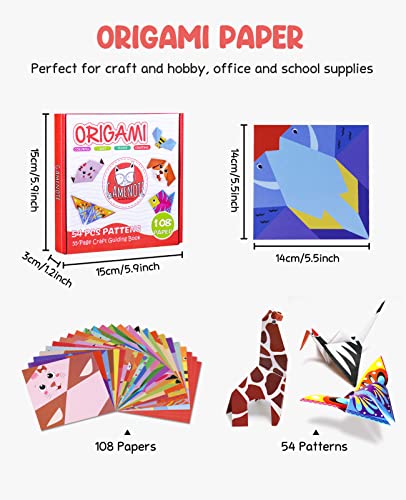 The Storepaperoomates Retail Market Gamenote Colorful Kids Origami Kit 108 Double Sided Vivid Origami Paper 12 Sheets Practice Papers 54 Origami Projects Instructional Origami Book Origami for Kids Adult Beginners Training Craft - Fast Affordable Shopping