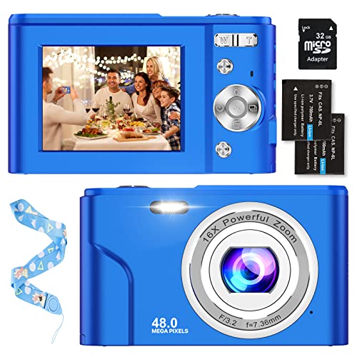 The Storepaperoomates Retail Market Digital Baby Camera for Kids Teens Boys Girls Adults,1080P 48MP Kids Camera with 32GB SD Card,2.4 Inch Kids Digital Camera with 16X Digital Zoom, Compact Mini Camera Kid Camera for Kids/Student（Blue） - Fast Affordable Shopping