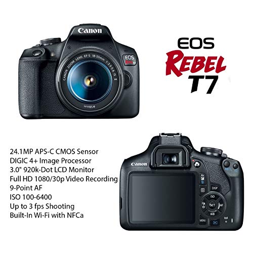 The Storepaperoomates Retail Market Canon EOS Rebel T7 DSLR Camera Bundle with Canon EF-S 18-55mm f/3.5-5.6 is II Lens + 2pc SanDisk 32GB Memory Cards + Accessory Kit - Fast Affordable Shopping
