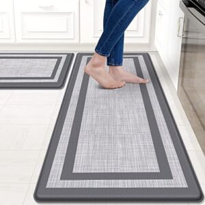 Mattitude Kitchen Mat [2 PCS] Cushioned Anti-Fatigue Kitchen Rugs Non-Skid Waterproof Kitchen Mats and Rugs Ergonomic Comfort Standing Mat for Kitchen, Floor, Office, Sink, Laundry, Gray and Gray