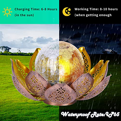 The Storepaperoomates Retail Market Metal Lotus Solar Globe LED Light for Garden Decor IP 65 Waterproof Crack Glass Solar Hollow Out Retro Golden Light for Patio Lawn Pathway Landscape Yard - Fast Affordable Shopping