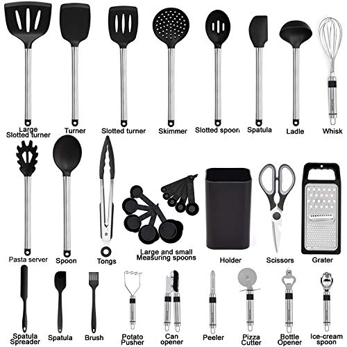 The Storepaperoomates Retail Market Kitchen Utensil Set-Silicone Cooking Utensils-33 Kitchen Gadgets & Spoons for Nonstick Cookware-Silicone and Stainless Steel Spatula Set-Best Kitchen Tools, Useful Pots and Pans Accessories - Fast Affordable Shopping