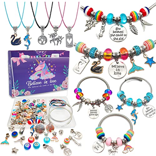 The Storepaperoomates Retail Market Charm Bracelet Making Kit,Jewelry Making Supplies Beads,Unicorn/Mermaid Crafts Gifts Set for Girls Teens Age 8-12 - Fast Affordable Shopping