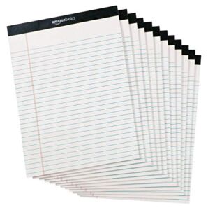 Amazon Basics Wide Ruled 8.5 x 11.75-Inch Lined Writing Note Pads – 12-Pack (50-sheet Pads), White