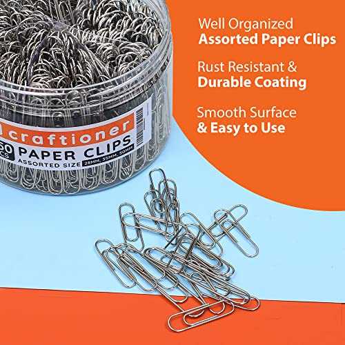 The Storepaperoomates Retail Market CRAFTIONER Paper Clips Assorted Sizes Small Medium & Large Paper Clips Nickel Coated Clips for Office Supplies Managing Paper in Home, Schools and Offices (750, Silver) - Fast Affordable Shopping