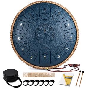 Steel Tongue Drum – HOPWELL 12 Inches 13 Notes – Percussion Instruments – Hand Pan Drum with Music Book, Drum Mallets and Carry Bag, C Major (Navy Blue)