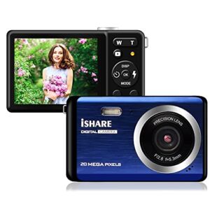 Digital Camera for Photography, Rechargeable 20MP Point and Shoot Camera with 2.8″ LCD 8X Digital Zoom for Kids Teens Elders（Blue）