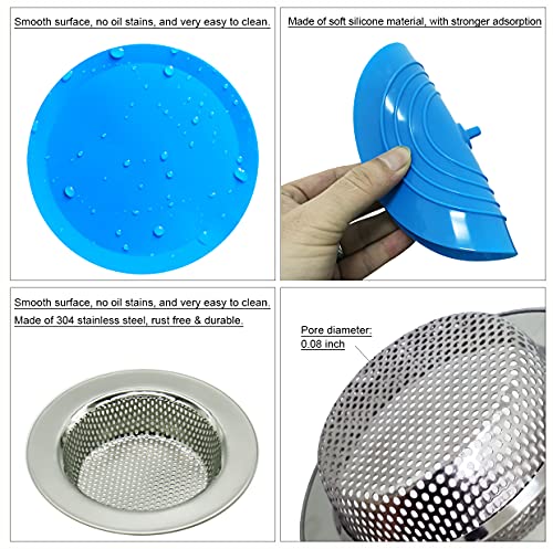 The Storepaperoomates Retail Market Seatery 4PCS Kitchen Sink Strainer Stopper Kit, Universal Silicone Sink Drain Plug Cover, Drain Water Stopper, 4.5 Inch Stainless Steel Sink Drain Strainer, Food Debris Catcher for Kitchen - Fast Affordable Shopping