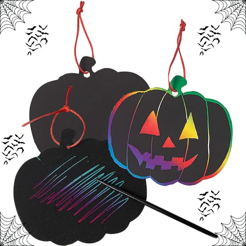 The Storepaperoomates Retail Market Neliblu Halloween Scratch Art Trick or Treak Paper Crafts Kit Bulk Pack of Halloween Pumpkins with Magic Rainbow Colors – 24 Pumpkin Ornaments, 24 Scratch Sticks, 24 Ribbons - Fast Affordable Shopping