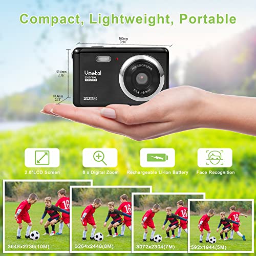 The Storepaperoomates Retail Market Digital Camera, 20MP Digital Point and Shoot Cameras for Photography Full HD 1080P Video Camera Student Camera with 2.8 Inch Screen 8X Digital Zoom for Kids/Teens/Beginners/Seniors (Black) - Fast Affordable Shopping