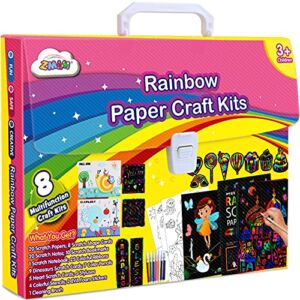 ZMLM Girls Gift Christmas for Art-Craft Kit: Rainbow Scratch Paper Magic Art Note DIY Party Craft Project Supply Toddler Drawing Activity Kid Travel Toy 3-12 Year Old Birthday Halloween Holiday Gift
