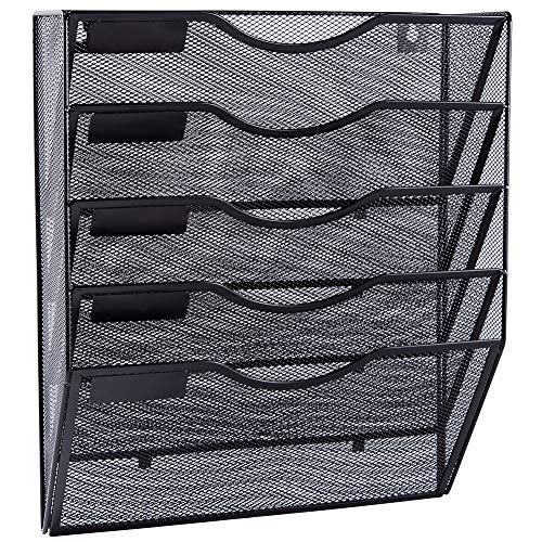 The Storepaperoomates Retail Market EASEPRES 5 Pockets Mesh Wall File Holder Organizer Office Hanging Magazine Rack, Black - Fast Affordable Shopping
