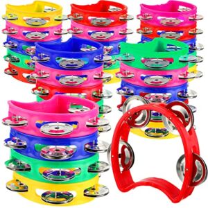 30 Pack Plastic Percussion Tambourine for Kids Noise Makers Tambourine 4 Bells Plastic Colored Handheld Tambourines Musical Rhythm Instrument for Adults Toddler Kindergarten Family School Party
