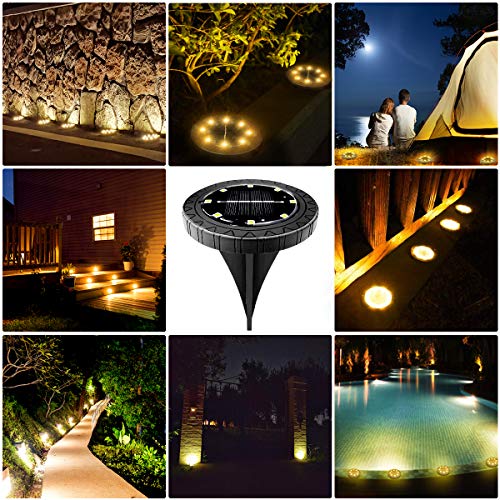 The Storepaperoomates Retail Market Solar Powered Ground Lights 8 Pack,IP68 Waterproof Outdoor LED Disk Lights for Garden,Non-Slip Landscape Path Lighting for Patio Lawn Yard,Pathway Wear-Resistant Deck Lights Walkway Decor(Warm White) - Fast Affordable Shopping