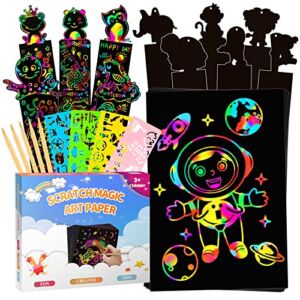 UCIDCI Scratch Art Kit, 30PCS Rainbow Papers and 12pcs Scratch Bookmarks, Arts and Crafts for Girls Boys Ages 3-12, Magic Gifts Colorful Art Supplies for Kids, Christmas/New Year/Birthday Gift, Toys
