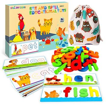The Storepaperoomates Retail Market SpringFlower See & Spell Matching Letter Toy,Learning Educational Toy For 3 4 5 6 Years Old Boys And Girls,Preschool Learning Activities,Shape & Color Recognition Game,Cvc Word Builders For Kids,80Pcs - Fast Affordable Shopping