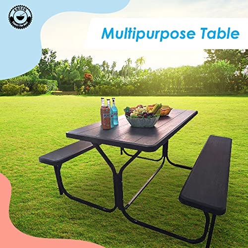 The Storepaperoomates Retail Market CHEFQ All Weather Outdoor Picnic Table with Two Benches and Sturdy Steel Frame. Perfect for Lawns, Patio, and Poolside Dining Black - Fast Affordable Shopping