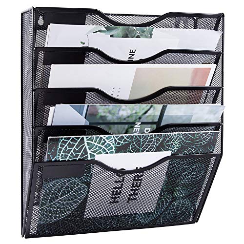 The Storepaperoomates Retail Market EASEPRES 5 Pockets Mesh Wall File Holder Organizer Office Hanging Magazine Rack, Black - Fast Affordable Shopping