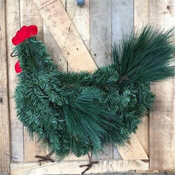 The Storepaperoomates Retail Market OLOPE Rooster Chicken Wreath Decor Christmas Decoration 11 Inch Pine Artificial Christmas Wreath Farmhouse Country Door Wreath Holiday Garden Indoor Outdoor Green Wall Sign Home Farm Xmas Decor - Fast Affordable Shopping