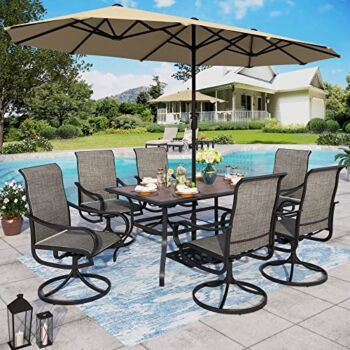 The Storepaperoomates Retail Market Sophia & William Patio Dining Set 8 Pieces with 13ft Double-Sided Patio Umbrella Twin Outdoor Metal Umbrella Dining Set, 6 x Swivel Patio Dining Chairs, 1 Wood Like Umbrella Table for Lawn Garden Pool - Fast Affordable Shopping