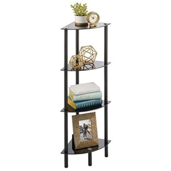 mDesign Modern Glass Corner 4-Tier Storage Organizer Tower Cabinet with Open Shelves – Display Furniture for Bathroom, Office, Bedroom, Living Room – Holds Books, Plants, Candles – Black - The Storepaperoomates Retail Market - Fast Affordable Shopping