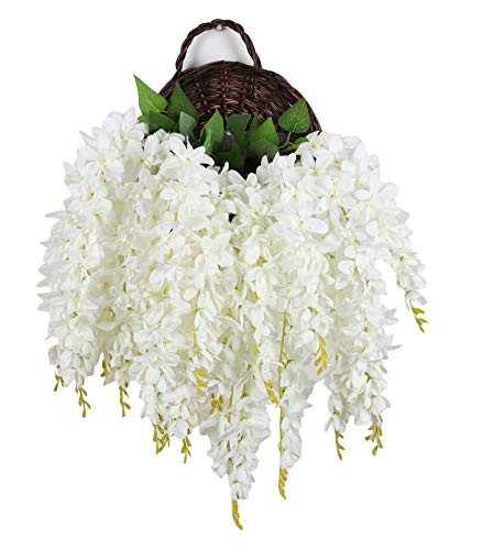 Duovlo Silk Wisteria Flower Artificial 2.13 Feet Hanging Wisteria Vine Fake Flower Bush String Home Party Wedding Decoration,Pack of 4（White） - The Storepaperoomates Retail Market - Fast Affordable Shopping