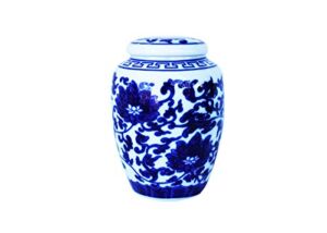 Decorative Blue and White Lotus Pattern Porcelain Storage Container or Display Unit. Small