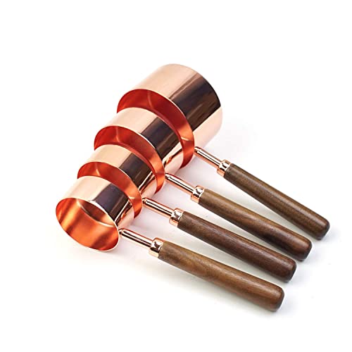 Kitchen Rose Gold Measuring Spoons and Cups Tool Set 8 piece, Dual Scale Unit, Walnut Wood Handle, Stainless Steel Mirror Polished for Dry and Liquid Ingredients Kitchen Cooking Baking Set - The Storepaperoomates Retail Market - Fast Affordable Shopping