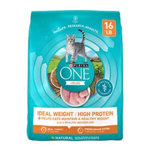 Purina ONE High Protein, Healthy Weight Dry Cat Food, +Plus Ideal Weight With Turkey – 16 lb. Bag