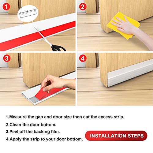 Suptikes 2 Pack Door Draft Stopper，Door Sweep for Exterior & Interior Doors,Door Bottom Seal Dust and Noise Insulation Weather Stripping Draft Guard Insulator, 1-4/5″ W x 37″ L,White - The Storepaperoomates Retail Market - Fast Affordable Shopping
