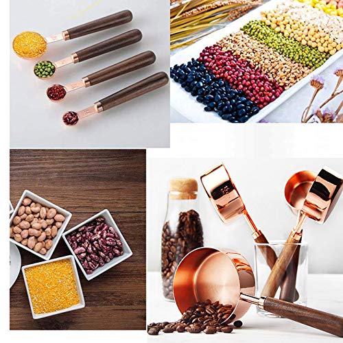 Kitchen Rose Gold Measuring Spoons and Cups Tool Set 8 piece, Dual Scale Unit, Walnut Wood Handle, Stainless Steel Mirror Polished for Dry and Liquid Ingredients Kitchen Cooking Baking Set - The Storepaperoomates Retail Market - Fast Affordable Shopping