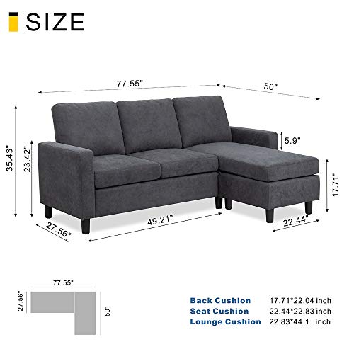 Walsunny Convertible Sectional Sofa Couch with Reversible Chaise, L-Shaped Couch with Modern Linen Fabric for Small Space (Dark Grey) - The Storepaperoomates Retail Market - Fast Affordable Shopping