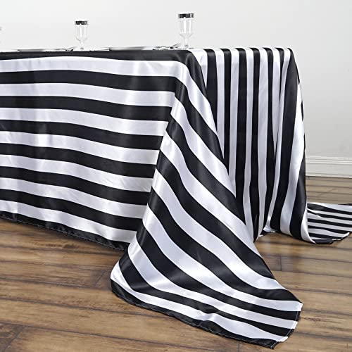 Tableclothsfactory 90″x132″ Black & White Stripe Satin Rectangle Tablecloth Seamless Tablecloth for Wedding Party Event - The Storepaperoomates Retail Market - Fast Affordable Shopping